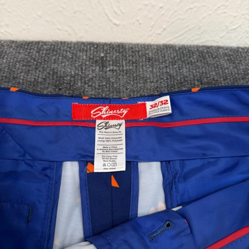 Shinesty Pants Men 32x32 Blue Orange Mountain Print Dress Pants Polyester